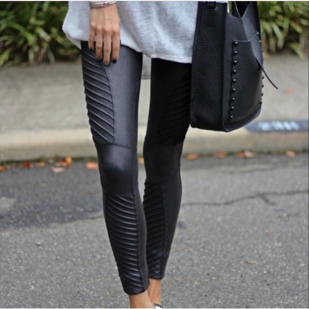 Spanx Faux Leather Moto Leggings Black Size Medium